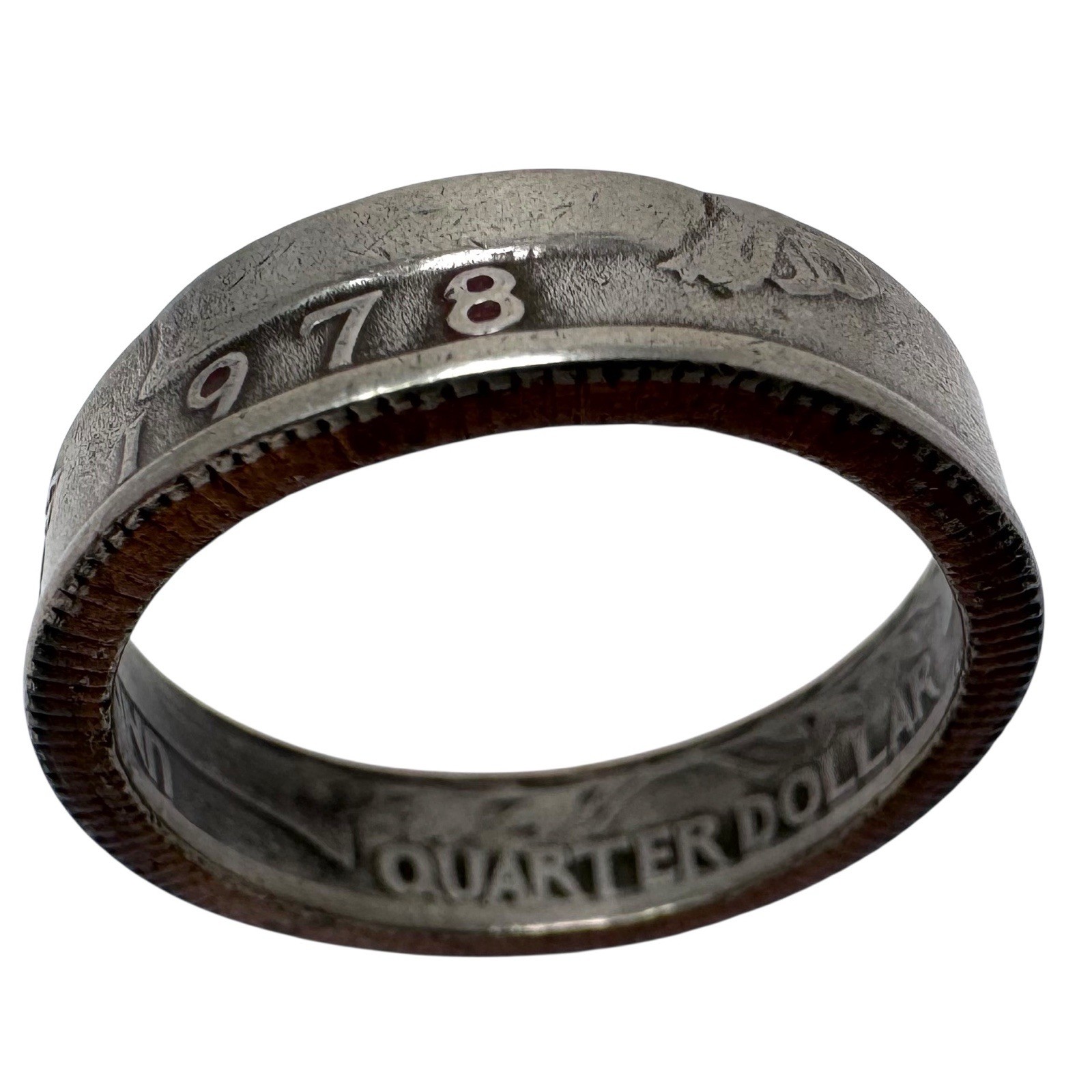 Vintage 1978 US Quarter Coin Ring Silver Tone Narrow Band Handmade Jewelry 9