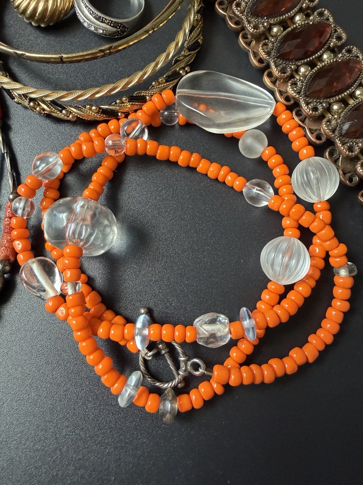 Vintage jewelry lot craft harvest necklace ring earrings and more.