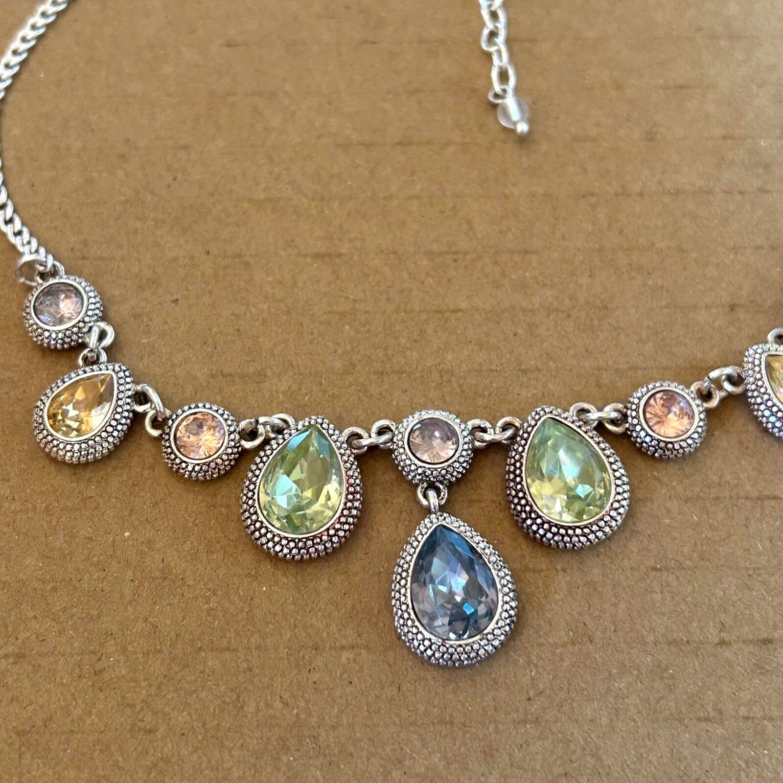 Vintage Napier Silver Tone Multi-Color Pastel Teardrop Necklace