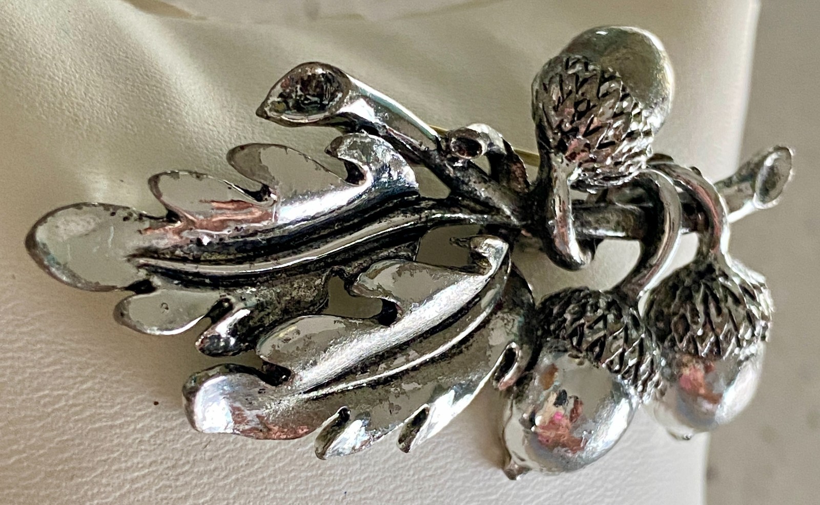 Vintage Oak Leaf Acorn Brooch Silver Tone 2.25″ Pin Nature Fall Leaves Branch