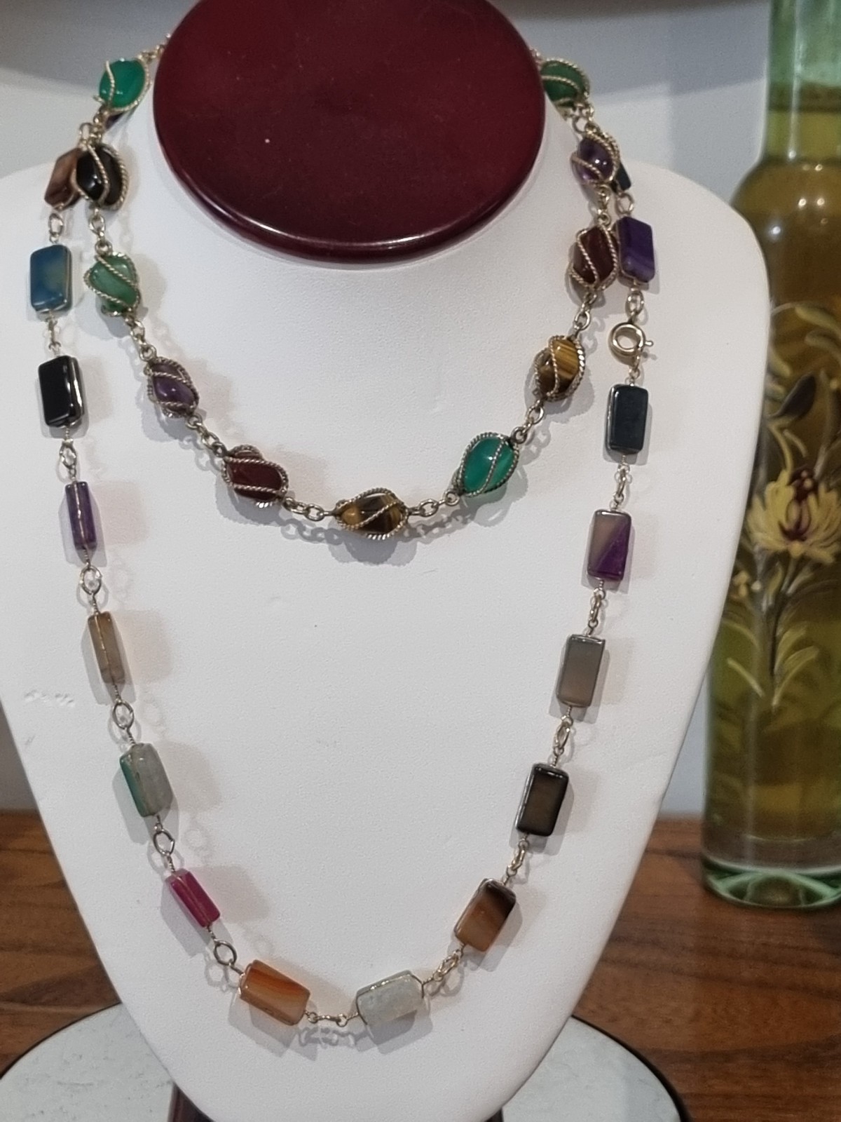 Vintage 1960s 12k Gold Filled Semi Precious stone necklaces See Video