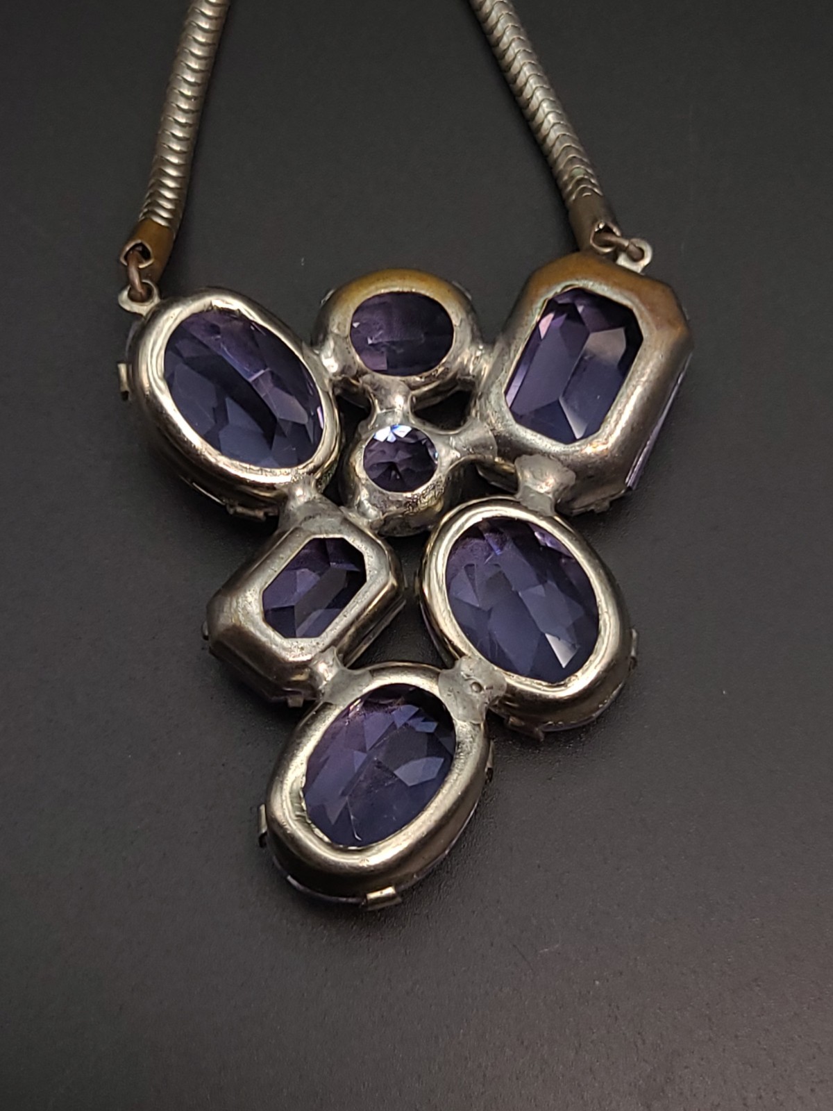 Vintage Purple Juliana Style Amethyst Glass Rhinestone Choker Necklace 14″