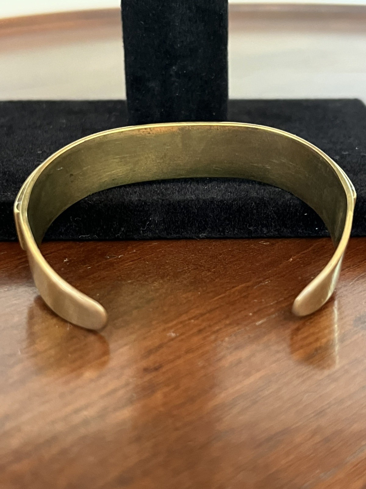 Vintage Brass Cuff Bracelet with Blue Stone Inlay MCM Small 5.5″
