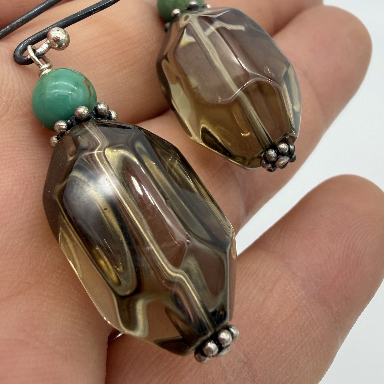 Vintage SX Sterling Silver 925 Smoky Quartz Earrings Large Dangle Statement HSN