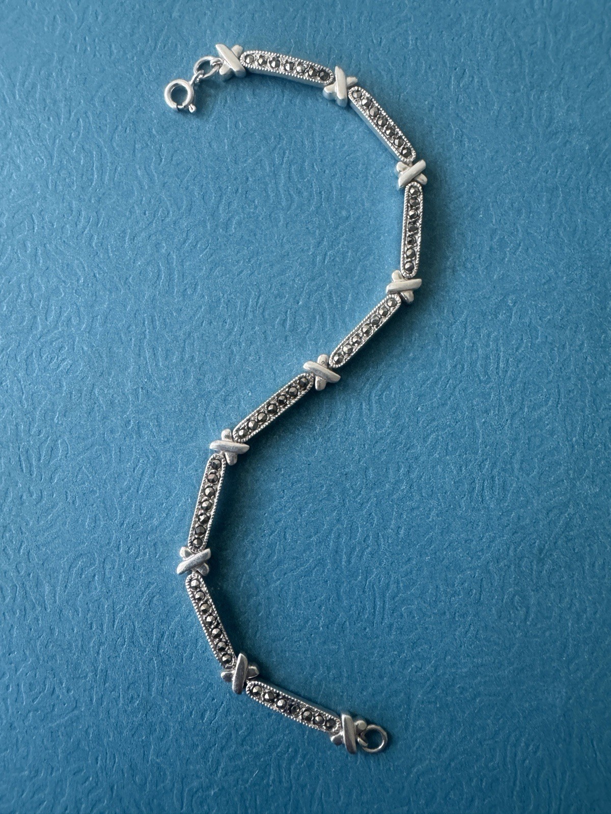 VINTAGE DBJ Designer .925 Sterling Silver & Marcasite Panel Bracelet