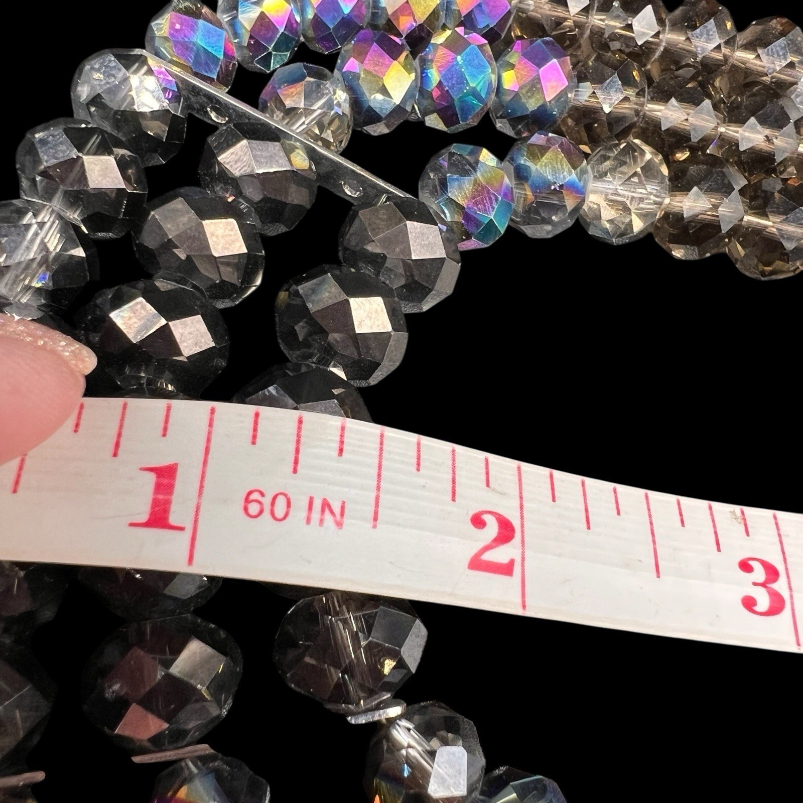 3 Strand Beaded Crystal Necklace Faceted AB Graduating Lustrous Brown Clear