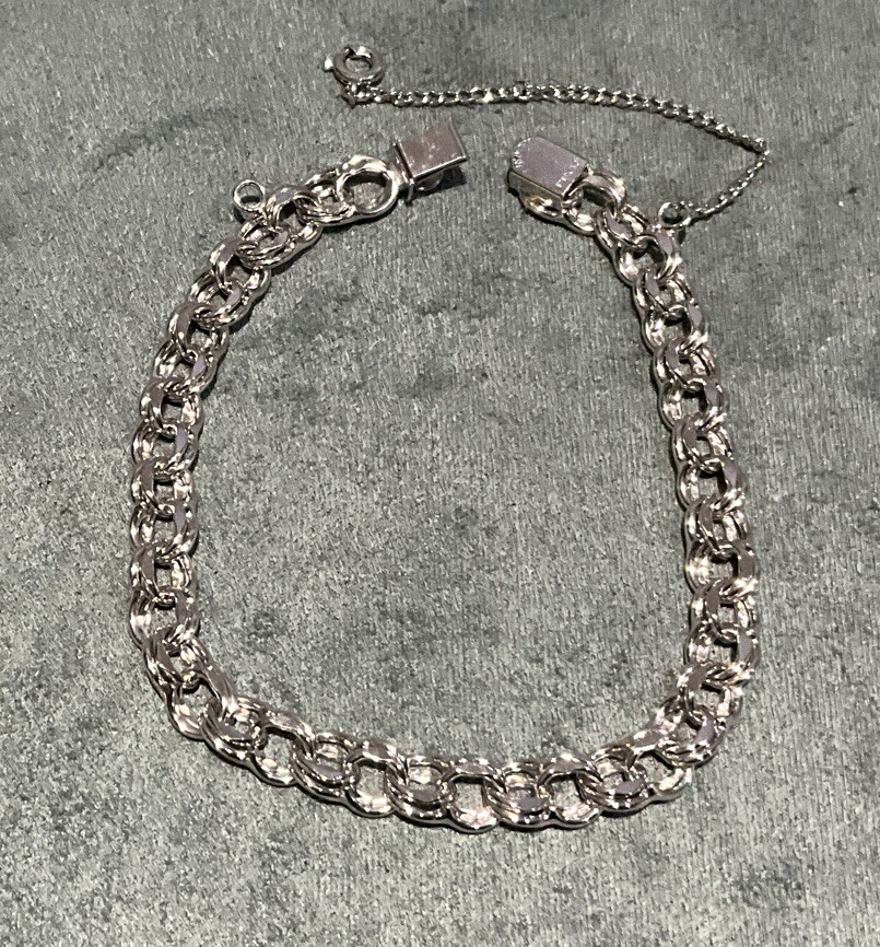 .925 Sterling Silver RHYTHM 7” Double Link Chain Starter Charm Bracelet 10.79g