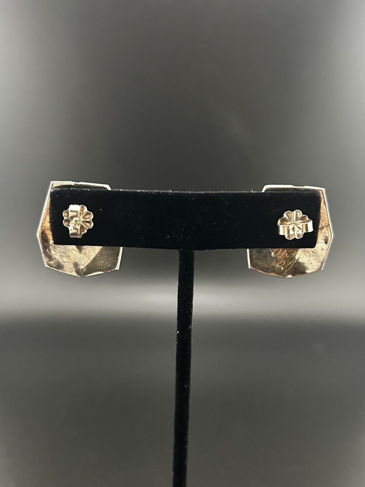 Vintage Sterling Designer Signed Geometric Mixed Metal Textured Accent Earrings