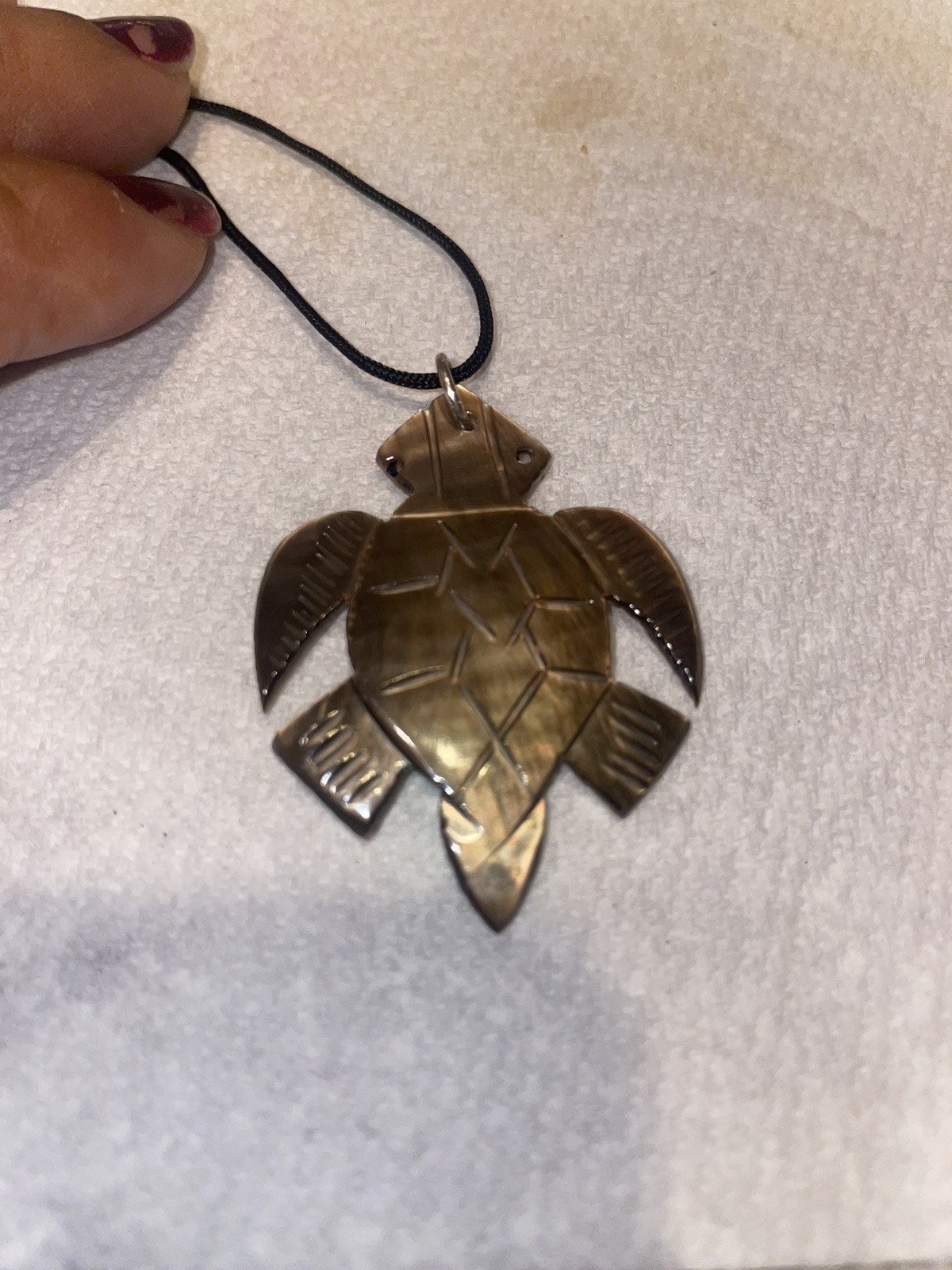 Carved Mother of Pearl Abalone Doublet Sea Turtle Necklace Pendant