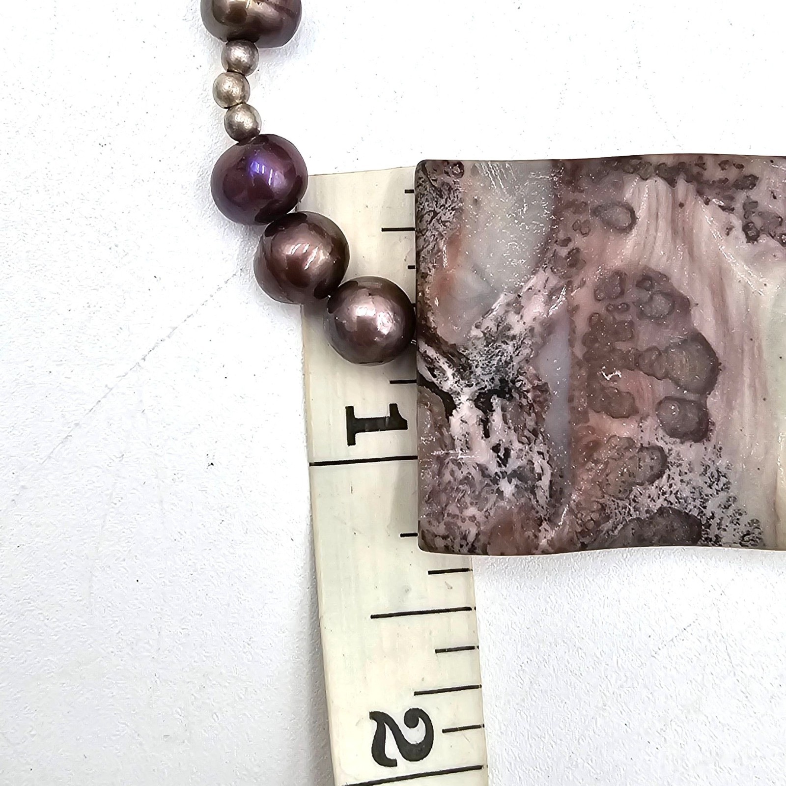 VTG Peacock Baroque Pearl Purple Agate Pendant Sterling Silver Necklace 16″