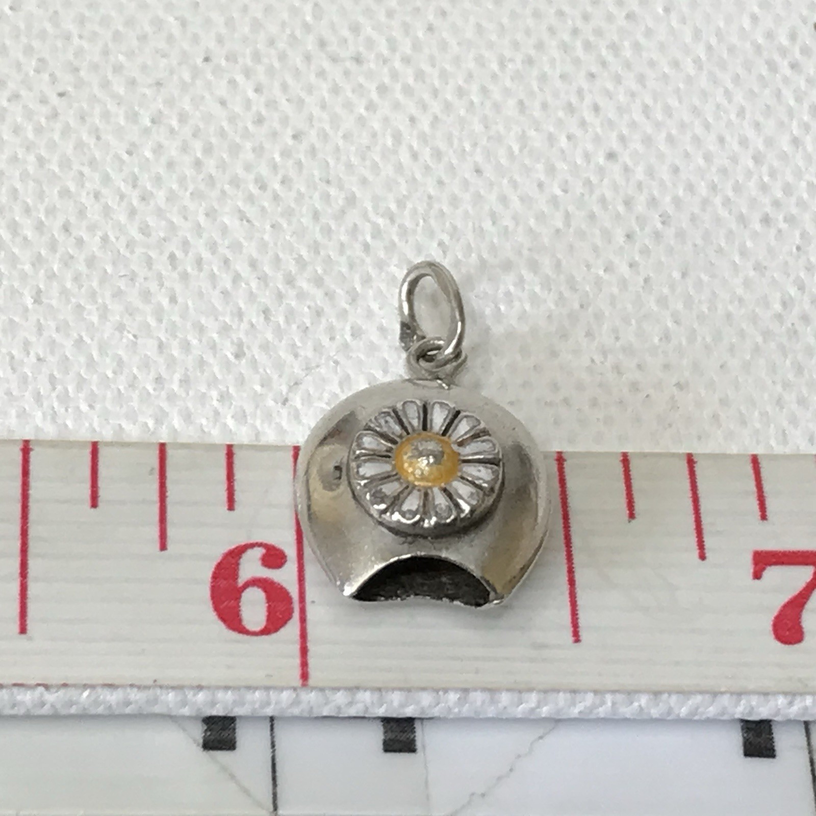 Vintage Sterling Silver Swiss Cow Bell Enamel Daisy Flower Bracelet Charm READ