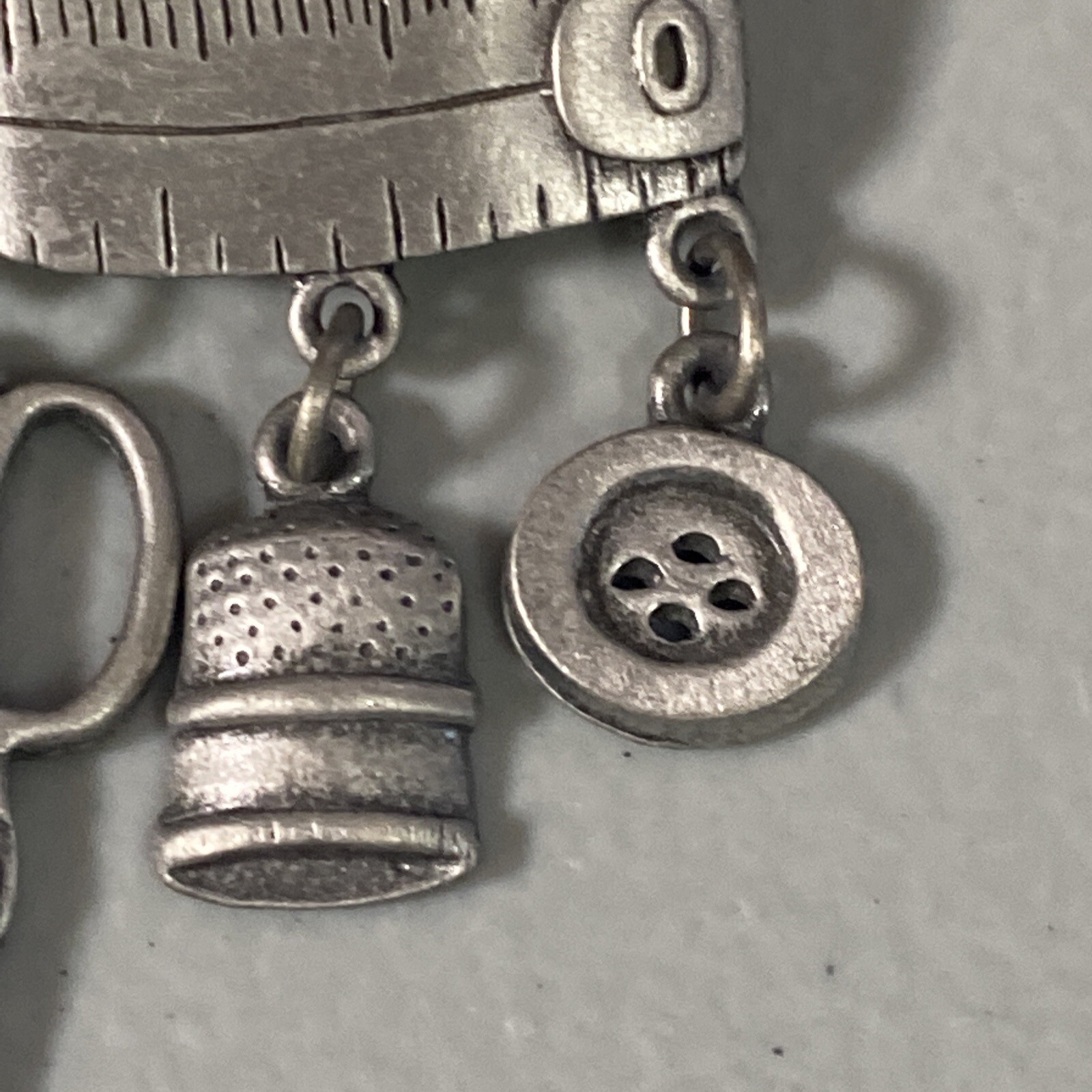 JJ Pin 2″ Crafter Sewer Quilter Measuring Tape Scissors Thimble Button Needle
