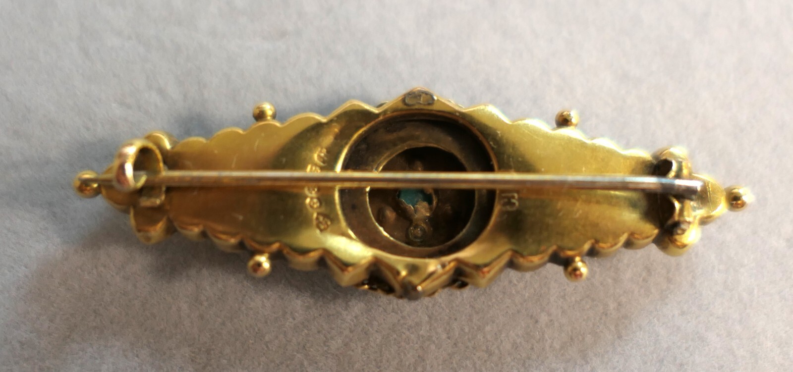 Antique 9K Karat Gold Diamond Turquoise Mourning Brooch Hallmarks Tested *READ*