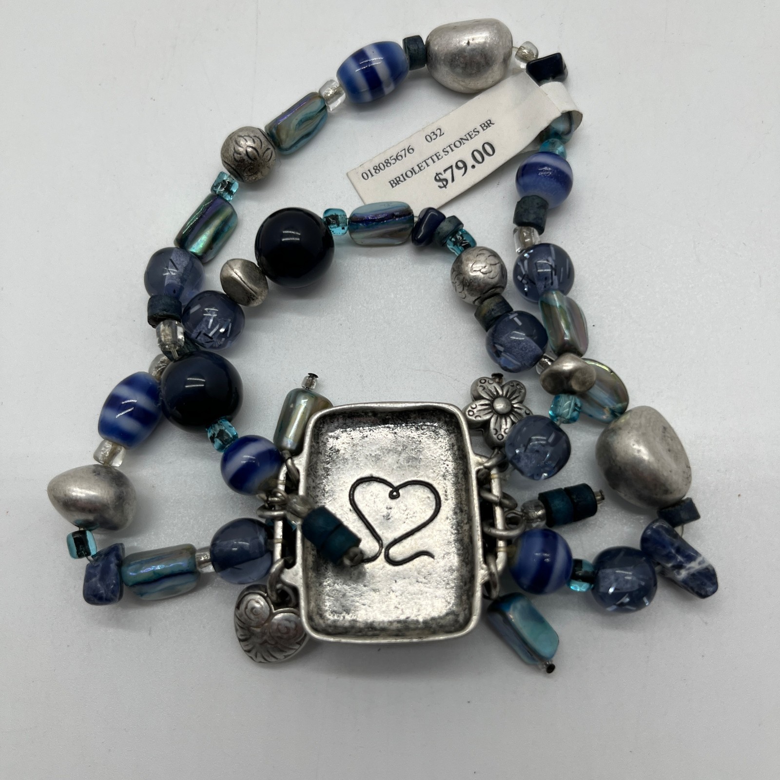 Coldwater Creek Blue Briolette Stone Double Strand Bracelet & Earrings Floral
