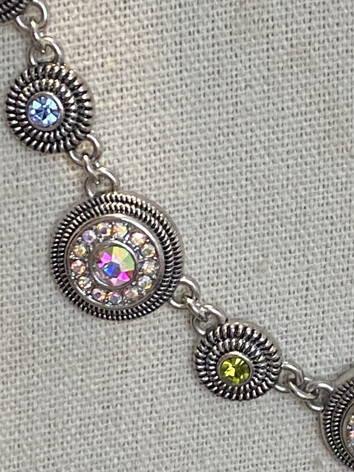Lia Sophia Necklace Silver Tone Colorful Rhinestones AB Coating 19”