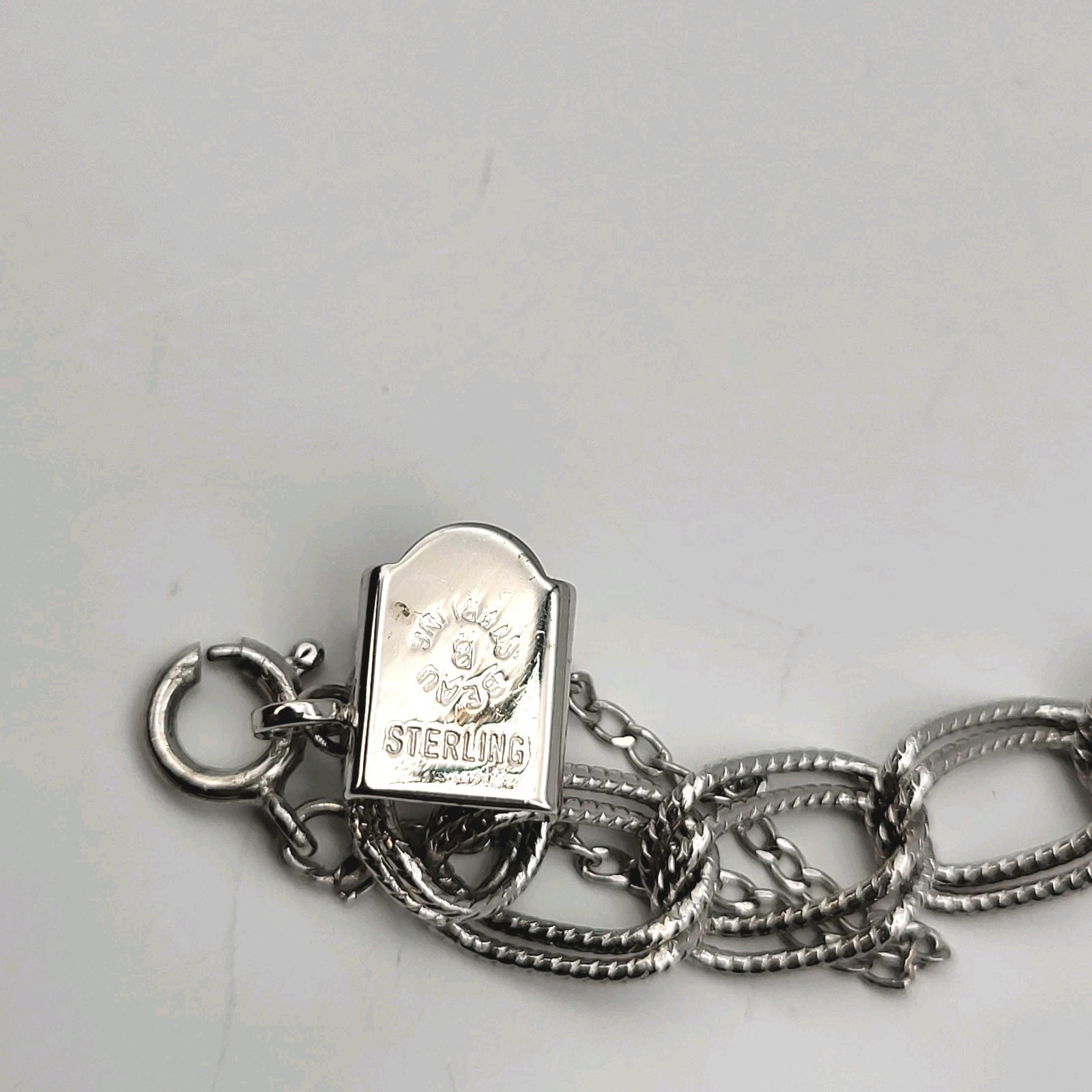 Vintage BEAU Double Link Starter Charm Bracelet Signed Sterling Silver 7.25″