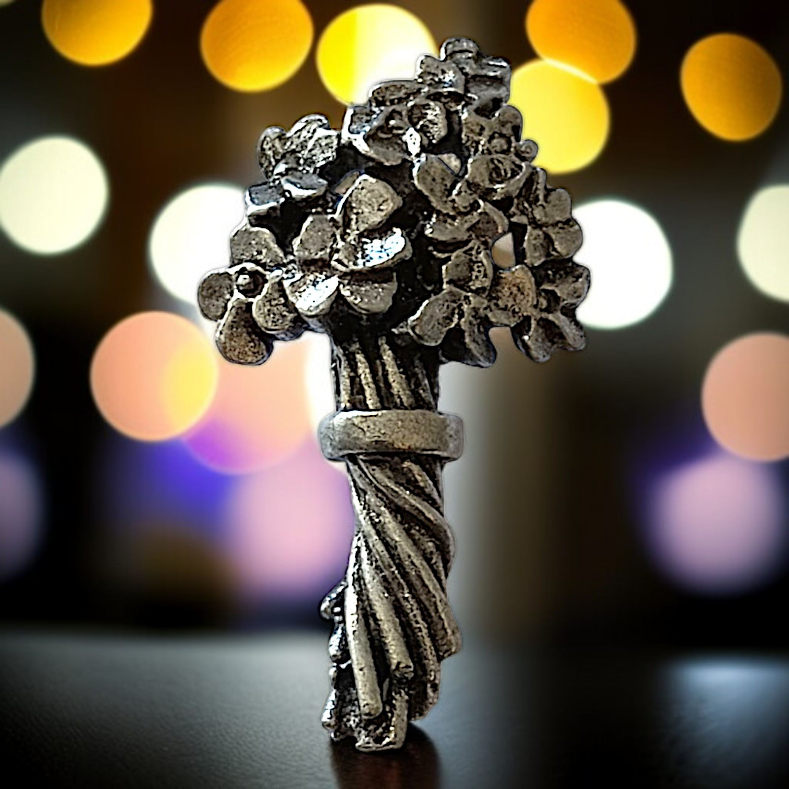 Jim Clift Bouquet Of Flowers Pewter Lapel Pin Tie Tack Brooch Vintage Cottage