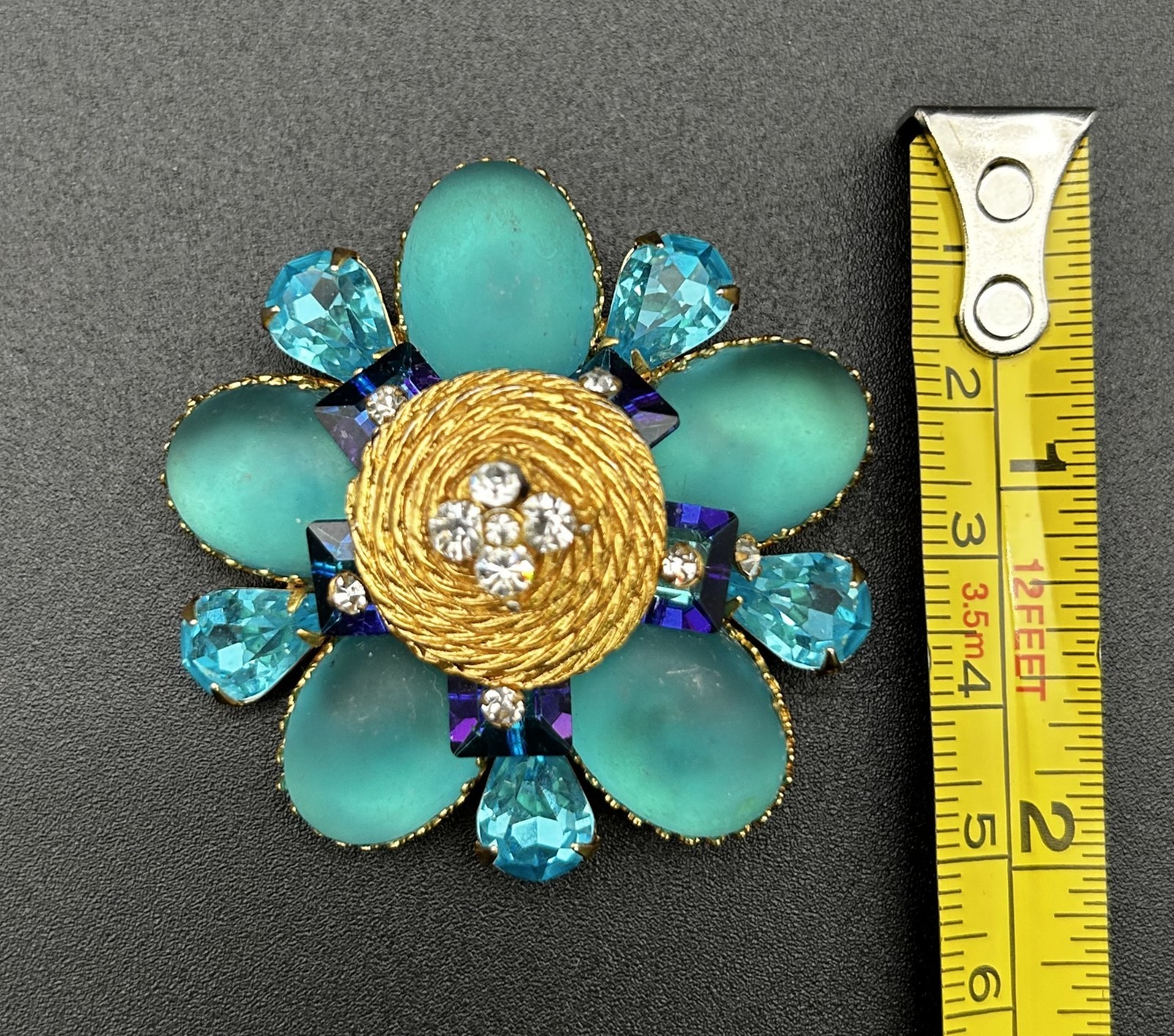 Vintage Signed HATTIE CARNEGIE Frosted Glass Flower Brooch | 1960s “Book Piece”