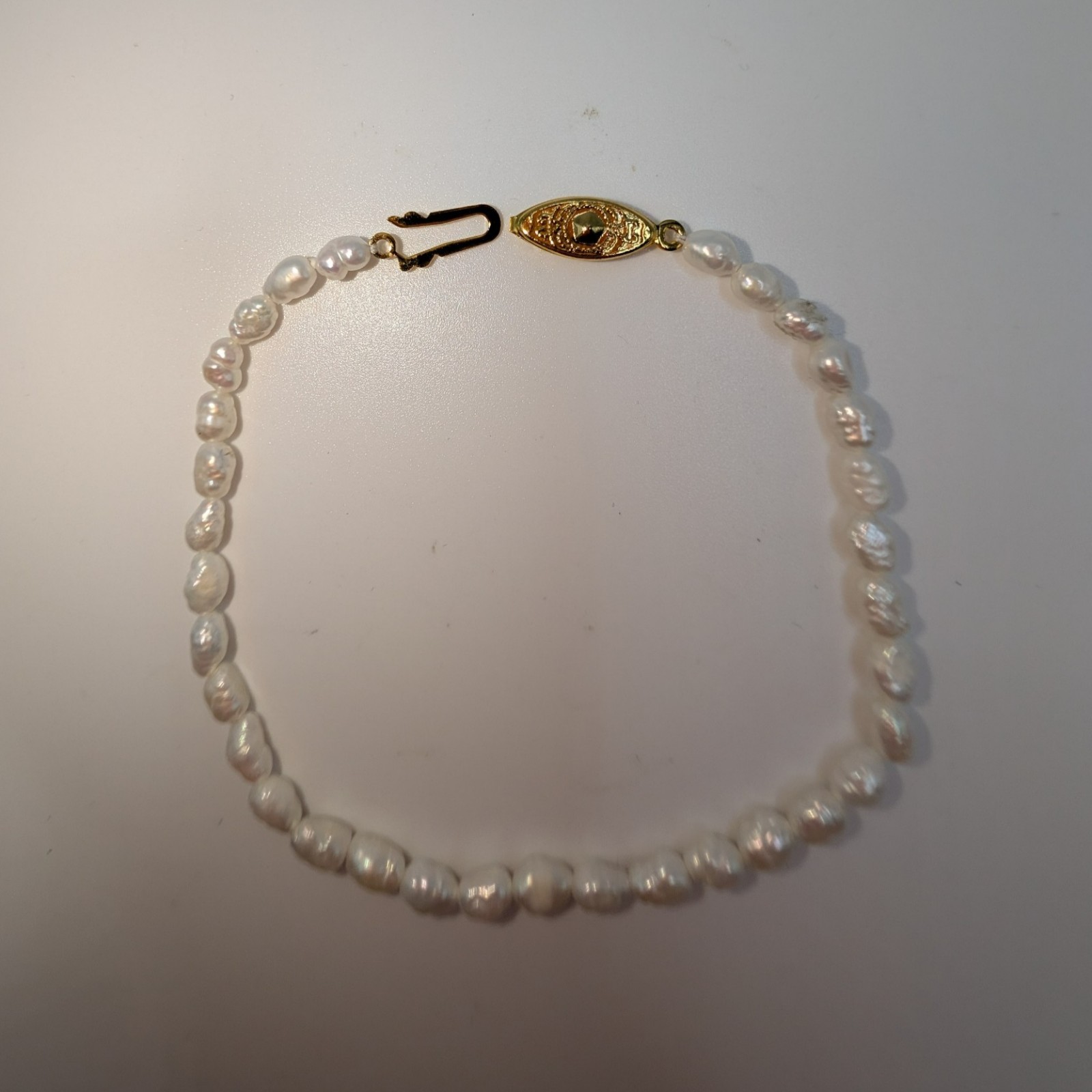 Vintage Rice Pearl Necklace Bracelet Set 20″ 8″ Gold Tone Fish Hook Clasp VTG