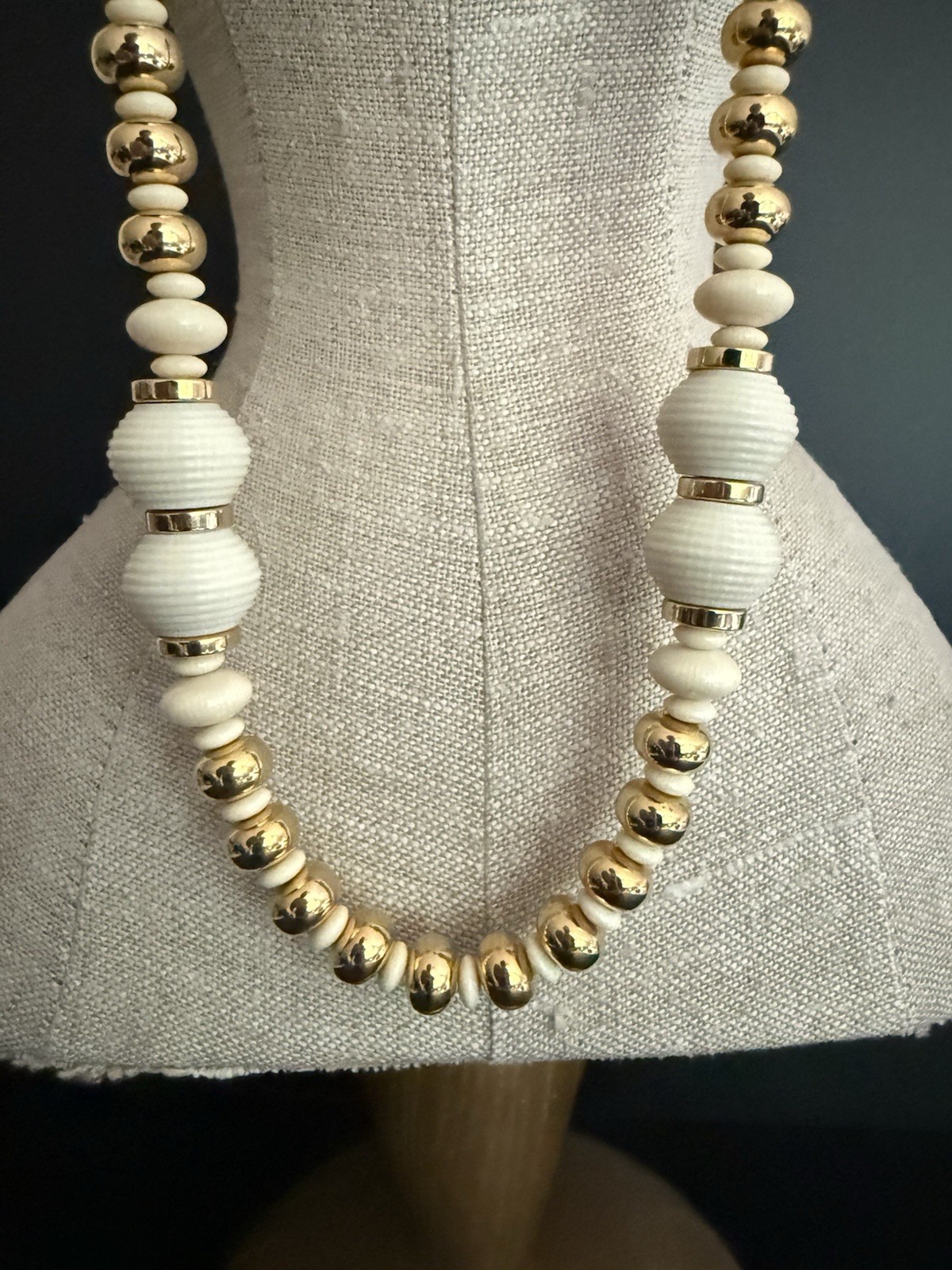 Vintage Napier Gold Ivory Beads Necklace 28″