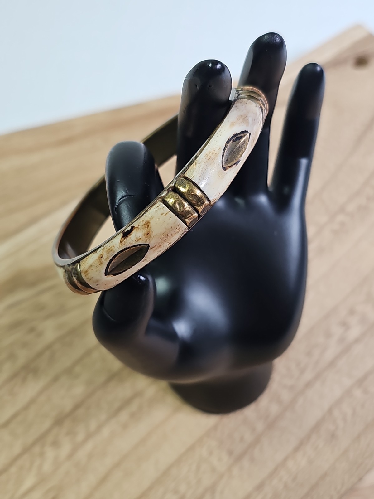 Vintage Bone & Brass Bangle Bracelet Moroccan Berber – Handcrafted Ethnic Tribal