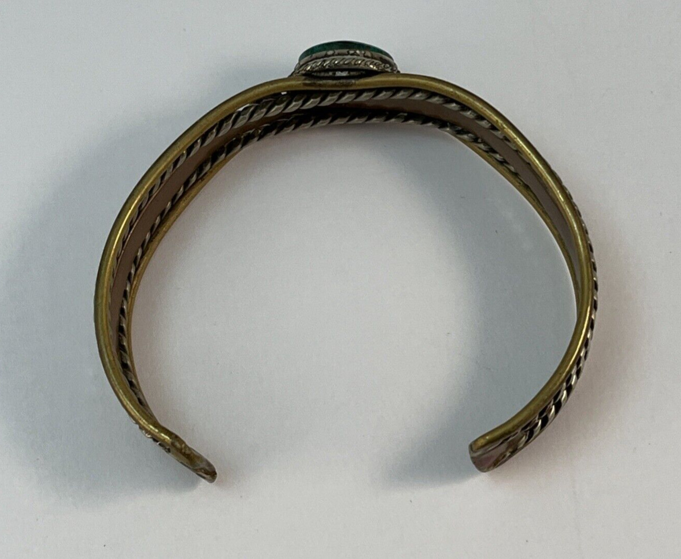 Copper Brass Silver Mixed Metals Green Malachite Cuff Bracelet Rustic READ