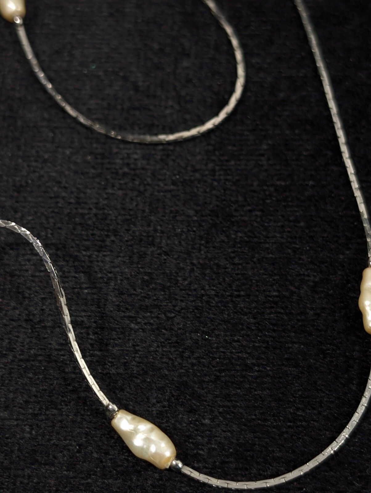 Vintage Off White Faux Freshwater Pearl Station Chain Necklace 24 in