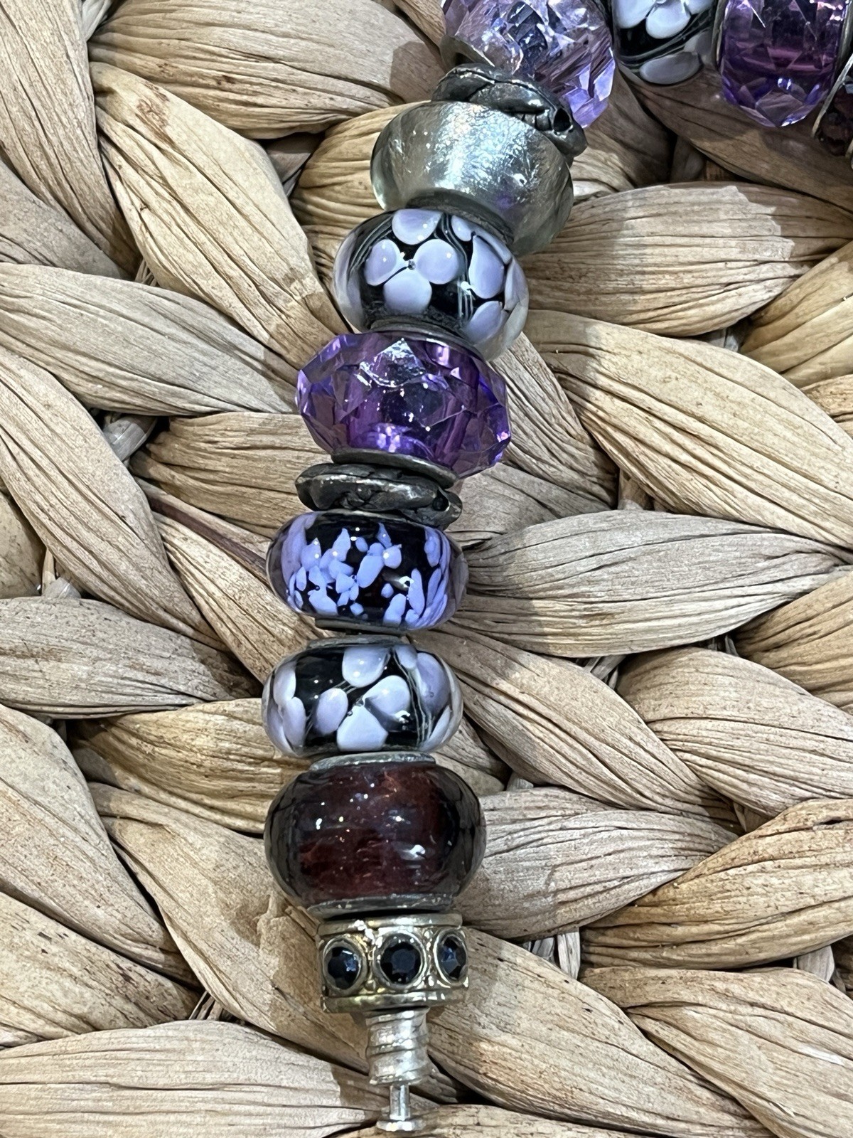 VTG Lampwork Art Glass Faceted Crystal Beaded Purple Beads Rare Artisan Foil