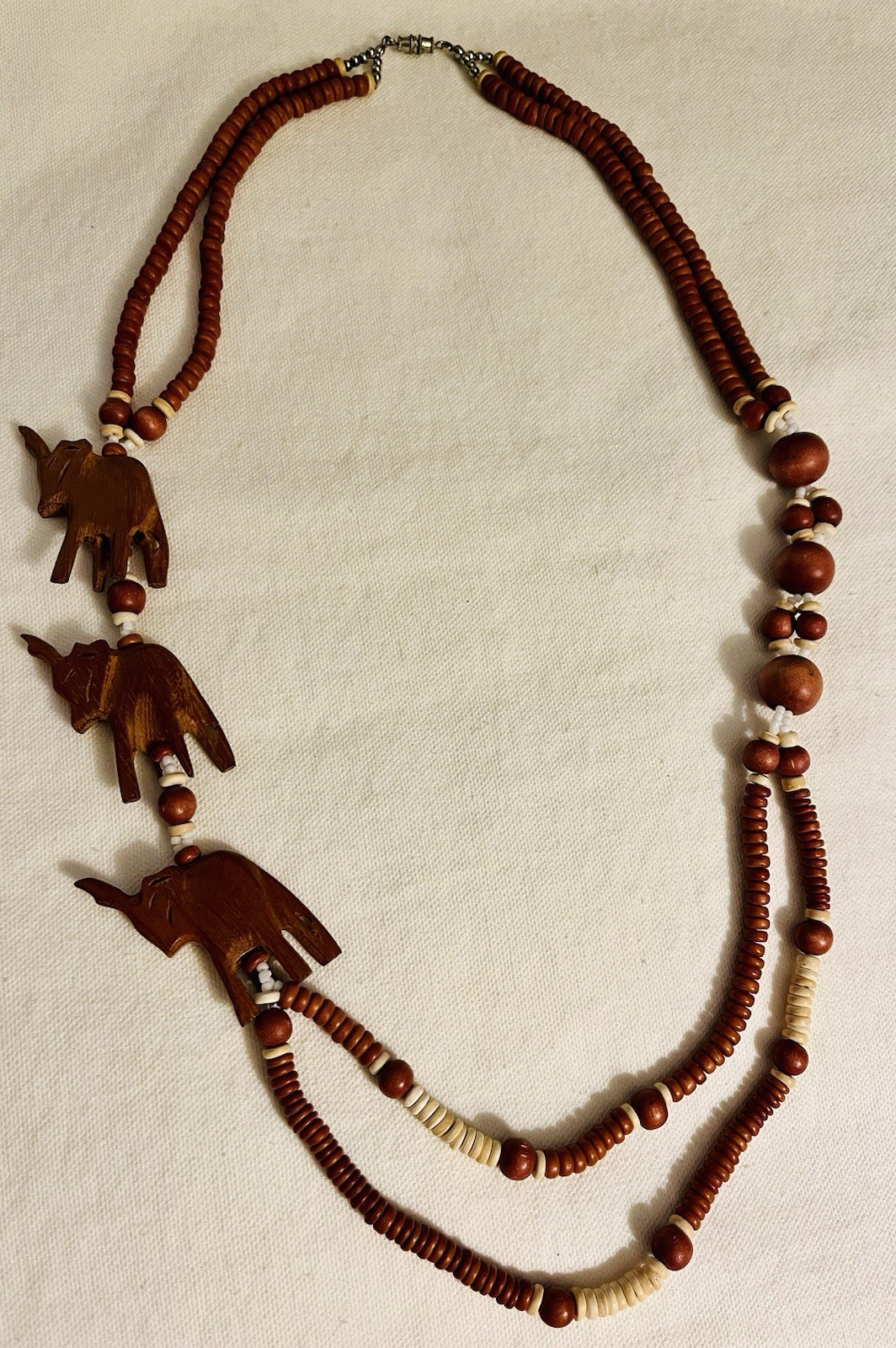 Lot 2 Vintage Estate Necklaces African Safari Elephants Tribal MOP Necklace