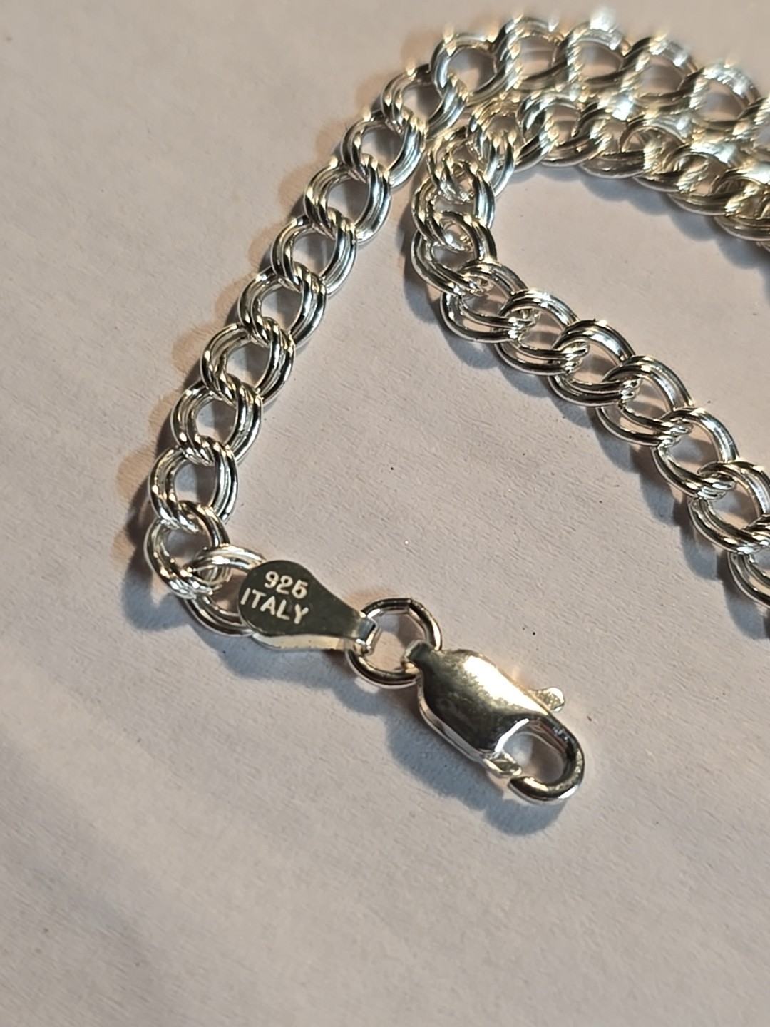 Sterling Silver Double Link Charm Bracelet 7in Long JCM 925 Italy