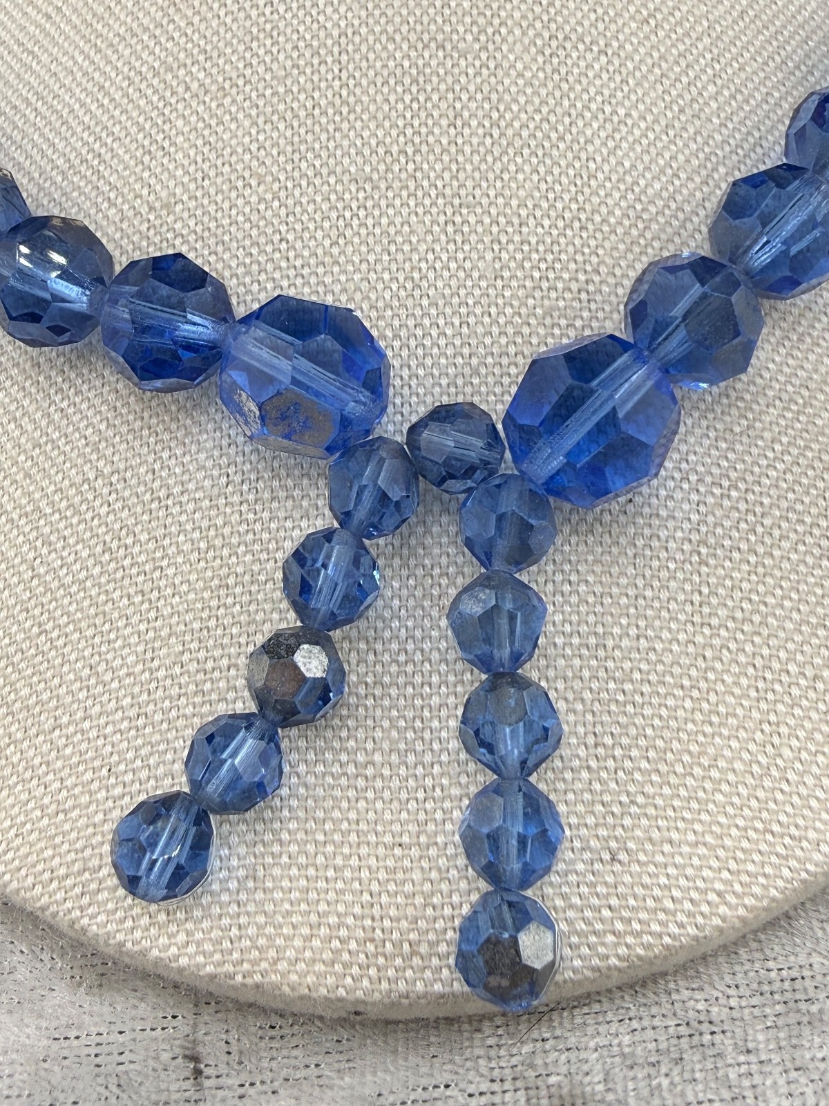 Vintage Blue Faceted Glass Necklace Crystal 26”
