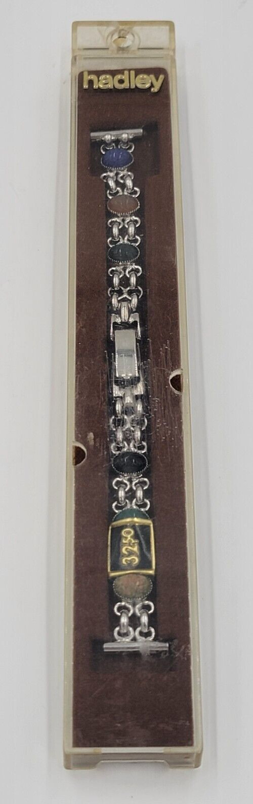 VTG HADLEY CARVED GEMSTONES SCARAB WATCHBAND 12K G.F. SEMI PRECIOUS STONES