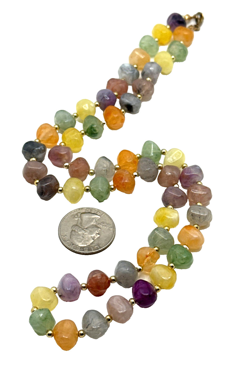 Vintage Faux Stone Lucite Bead Necklace Multicolor Earth Tones Matinee 24″