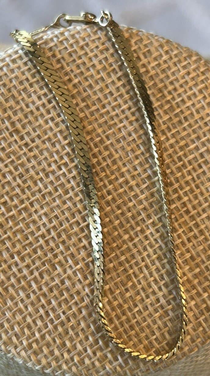 Vintage Monet Gold Tone Herringbone Chain Sister Clasp Bracelet 8”