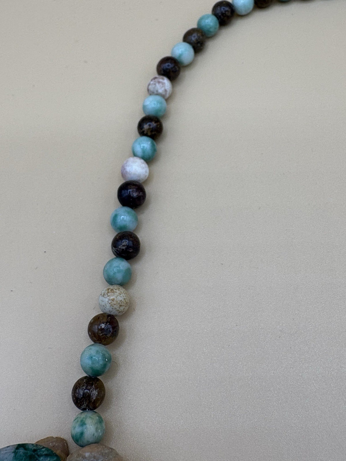Assorted Color Stone Bead Necklace with 5 Carved Turtle Pendants