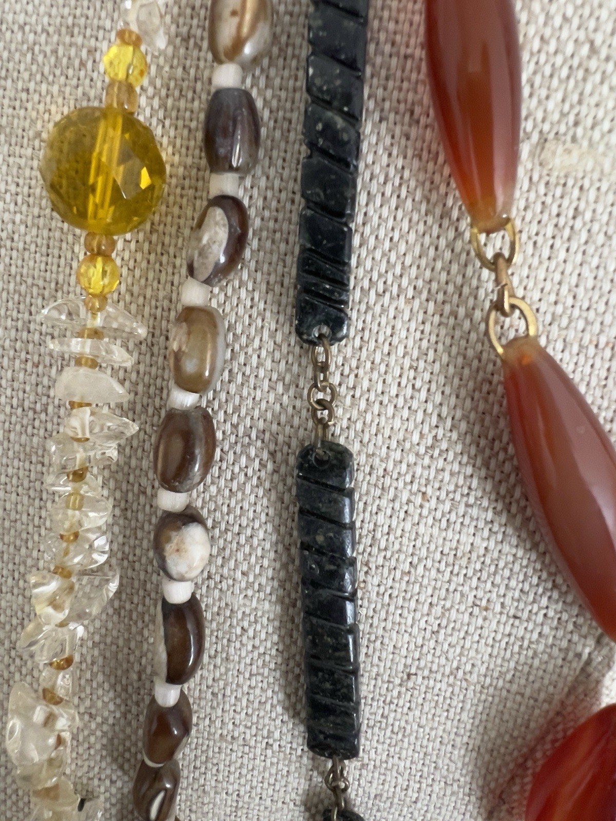 Vintage Lot – 4 Boho Necklaces: 20-48” – Moss Agate, Citrine, Trochus Shell Bead