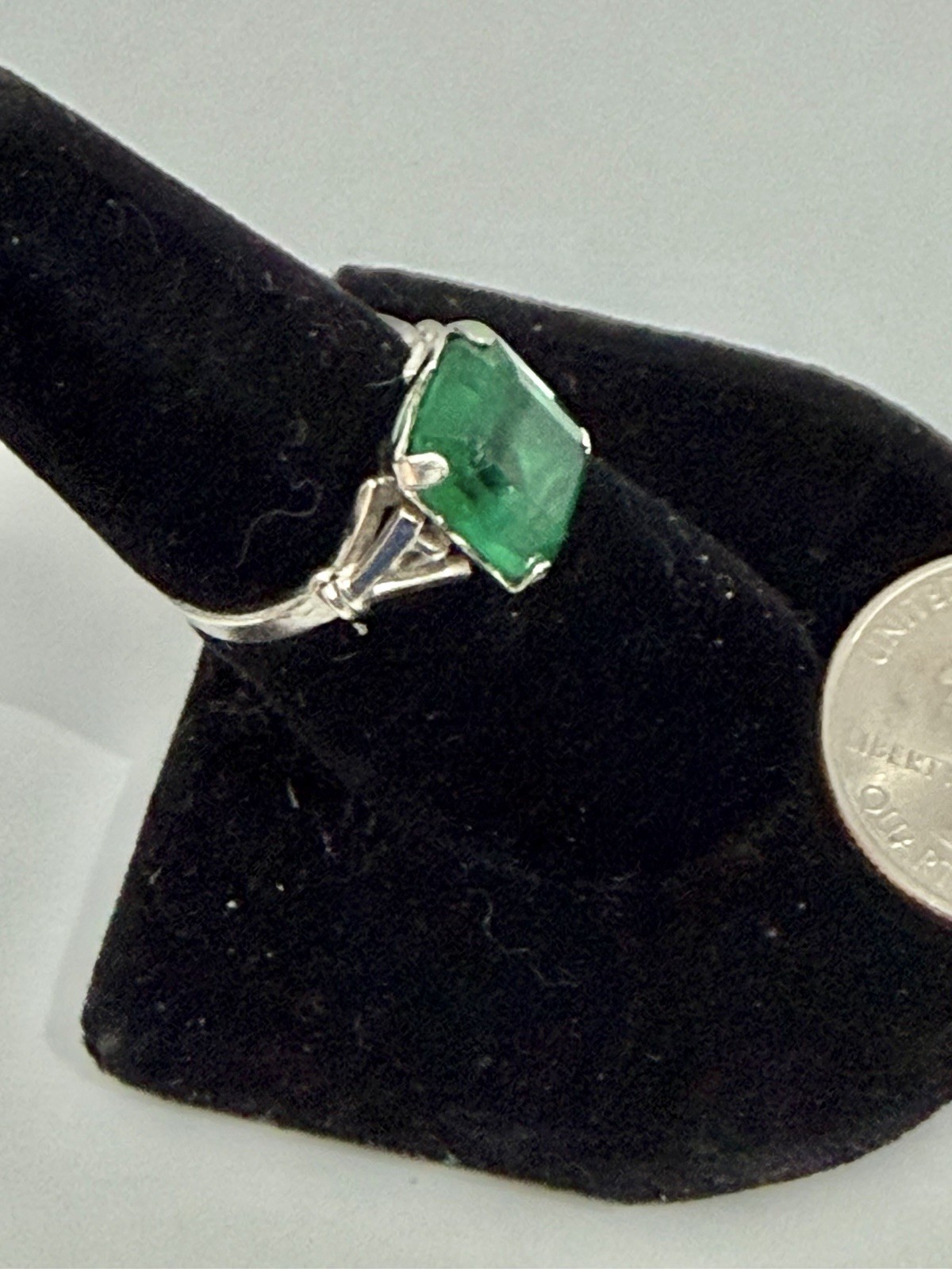 Vintage Cushion Cut Square Green Onyx Sterling .925 Ring Size 7