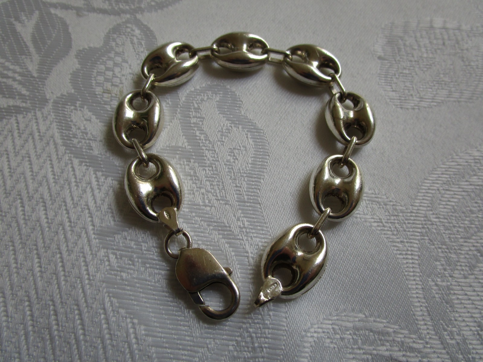 Vintage Sterling Silver Mariner Puffy Link Bracelet Italy 7.75” Long 0.5” Wide