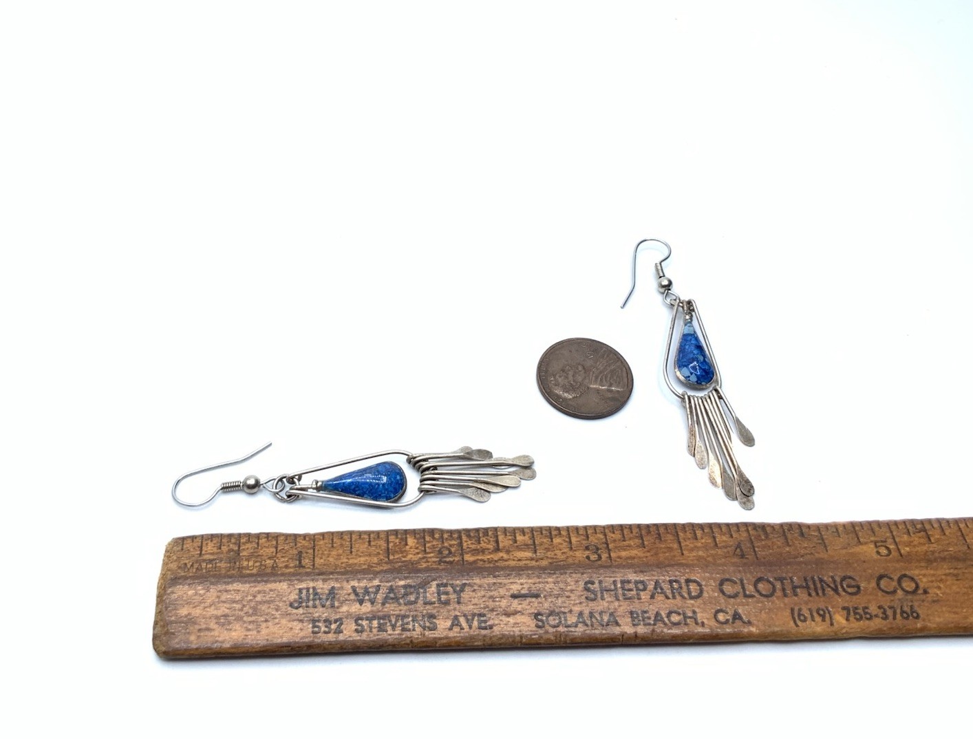 Vintage Southwest Nickel Silver Mix Metal Blue Resin Drop Dangle Hook Earrings