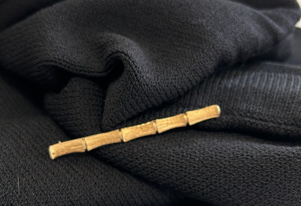 70s Napier Womens Bamboo Bar Brooch Pin Etched Gold Tone 3″ VGUC