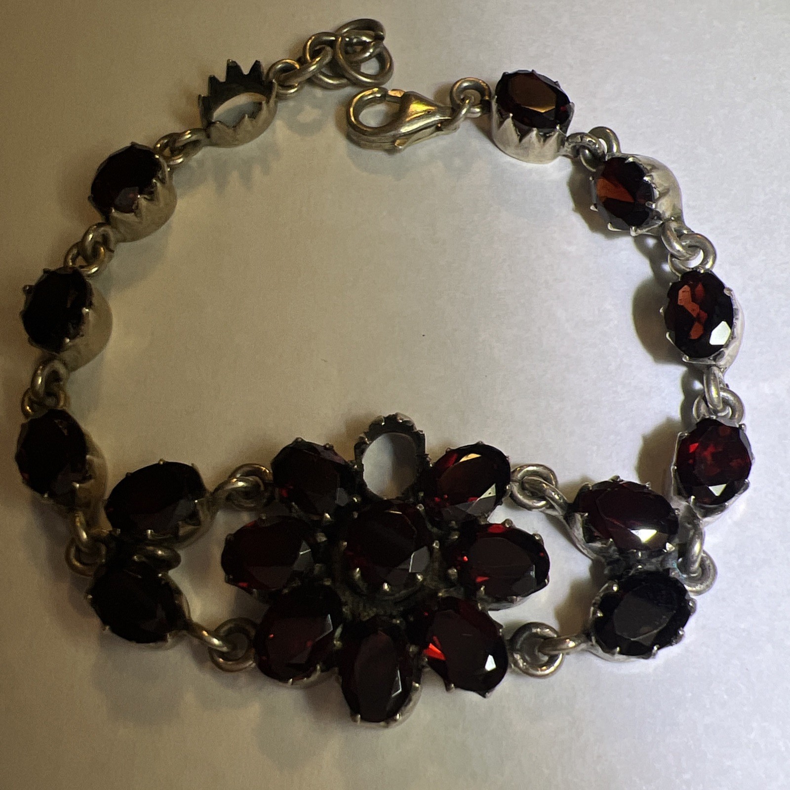 Vintage Natural Bohemian Garnet Sterling Silver Flower Bracelet for Project