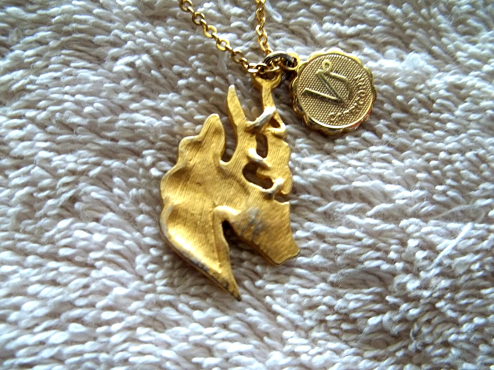 Capricorn Pendant, Signed, Gold Tone Metal, Nicely Detailed Brushed Metal Finish