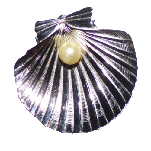 CROWN TRIFARI signed clamshell shaped pin with faux-NICE!!