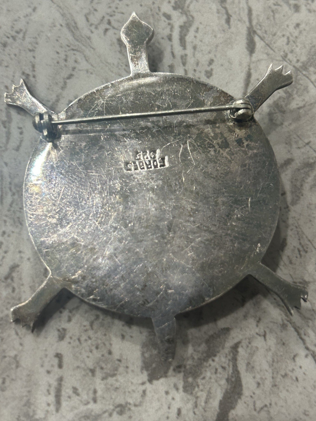 Signed Anne Forbes Sterling Stone Turtle Brooch
