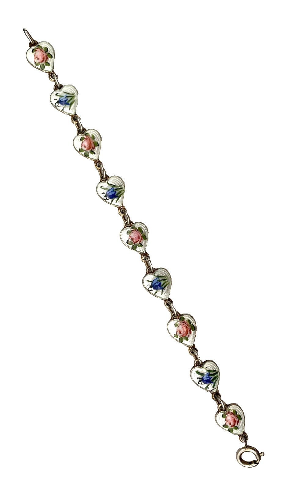 Vtg Finn Jensen Guilloche Enamel Hearts Roses and Bell Flowers Bracelet & Ring