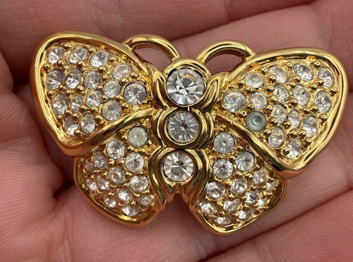 Swarovski Brooch Lot Butterfly Double Heart Gold Silver Tone