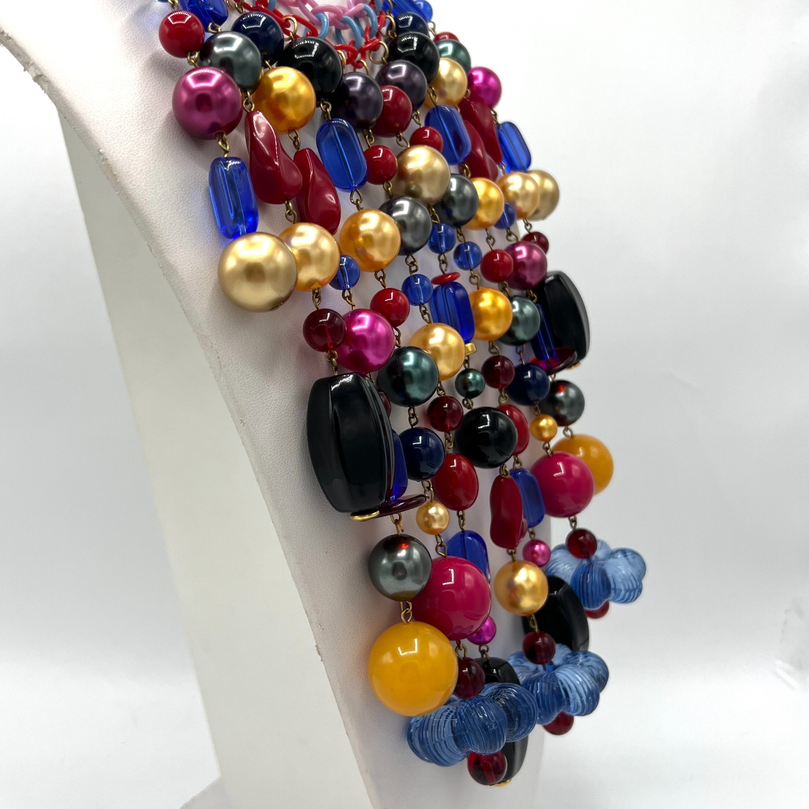 ANKA Signed Runway Statement Necklace – Wild Beaded Fringe Bib Necklace