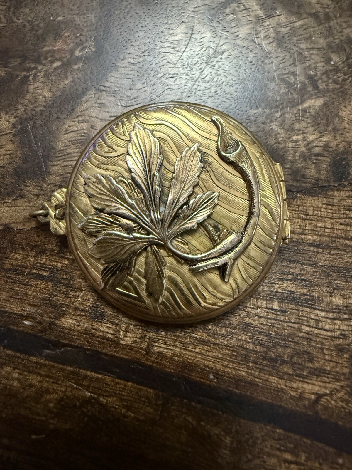 Beautiful Large Antique Art Nouveau Photo Locket with Leaves, may be Gold Filled