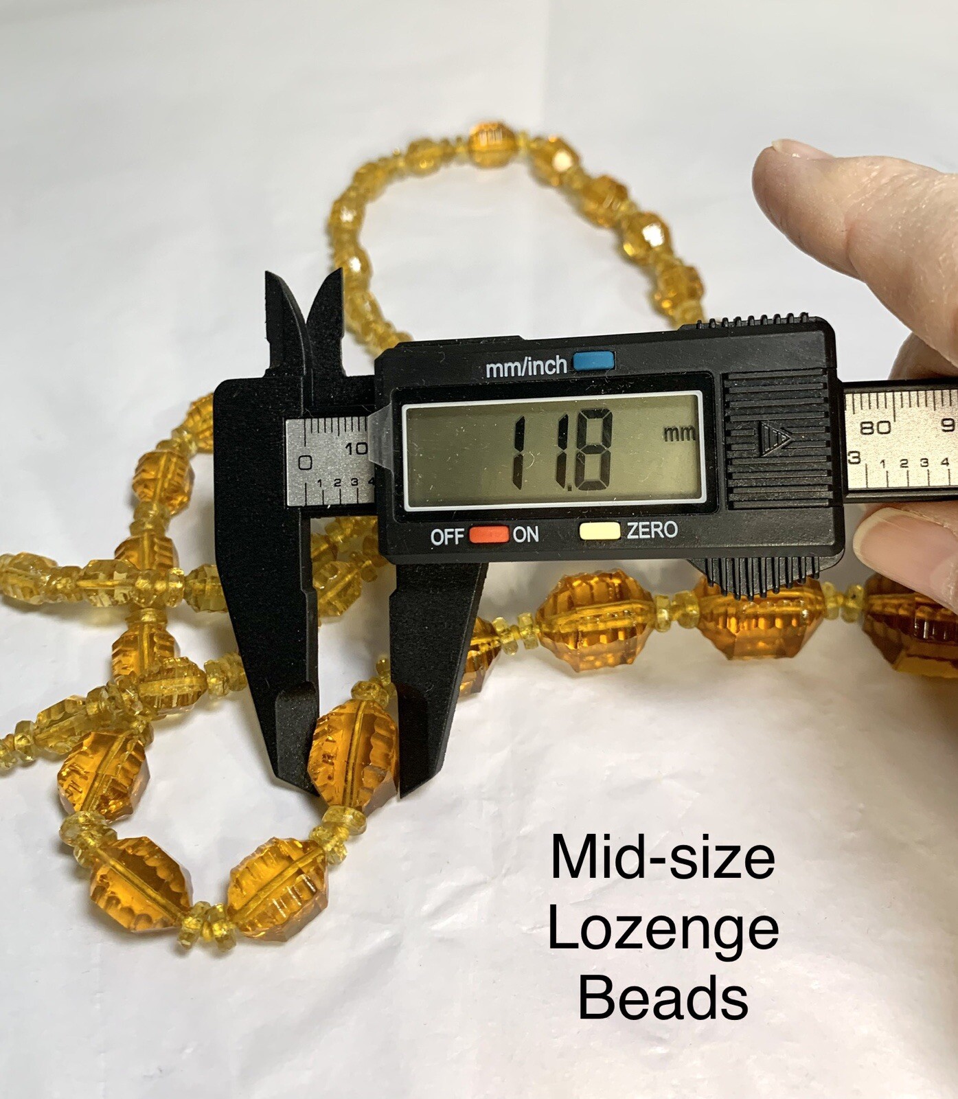 Vintage STUNNING Amber Czech Glass Lozenge Hand Knotted Beaded Necklace 36″ !