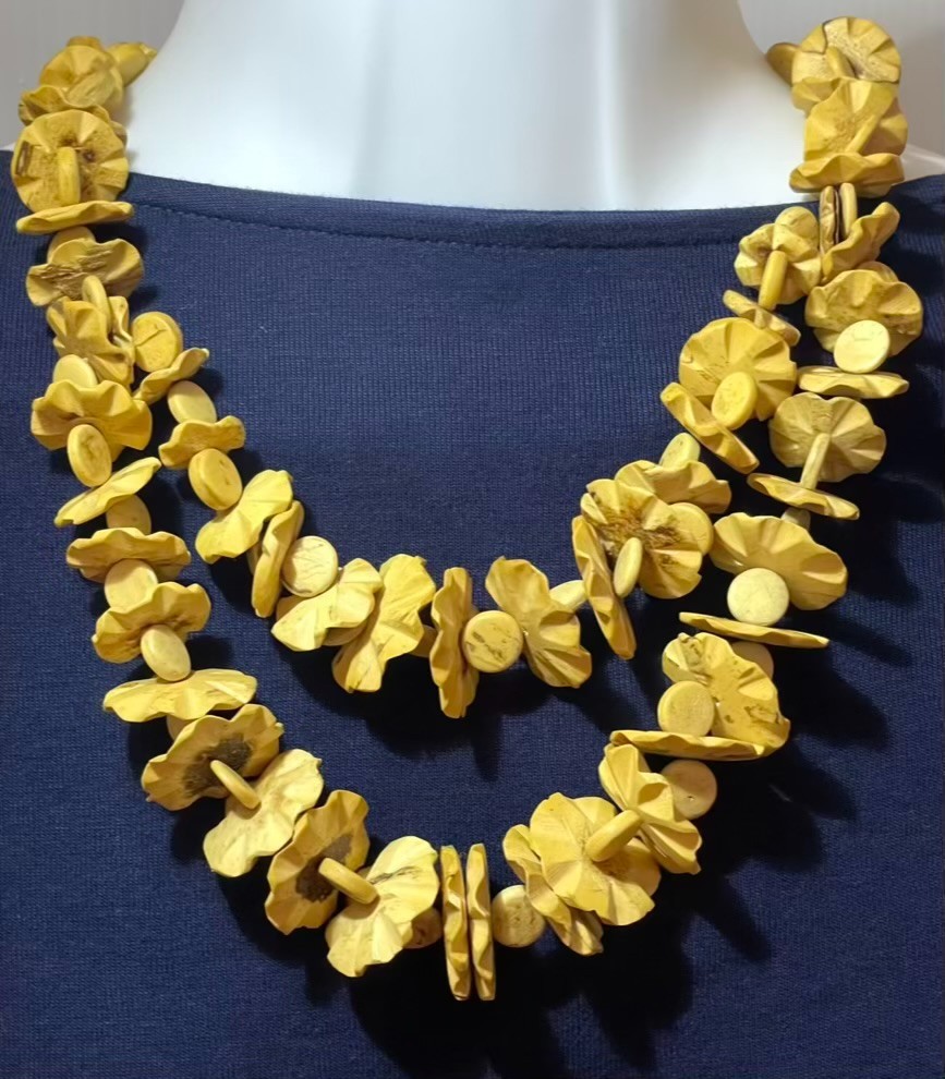 Handmade Double Wood Necklace Boho Hippie Eco Earthy Nature Jewelry Chunky VTG